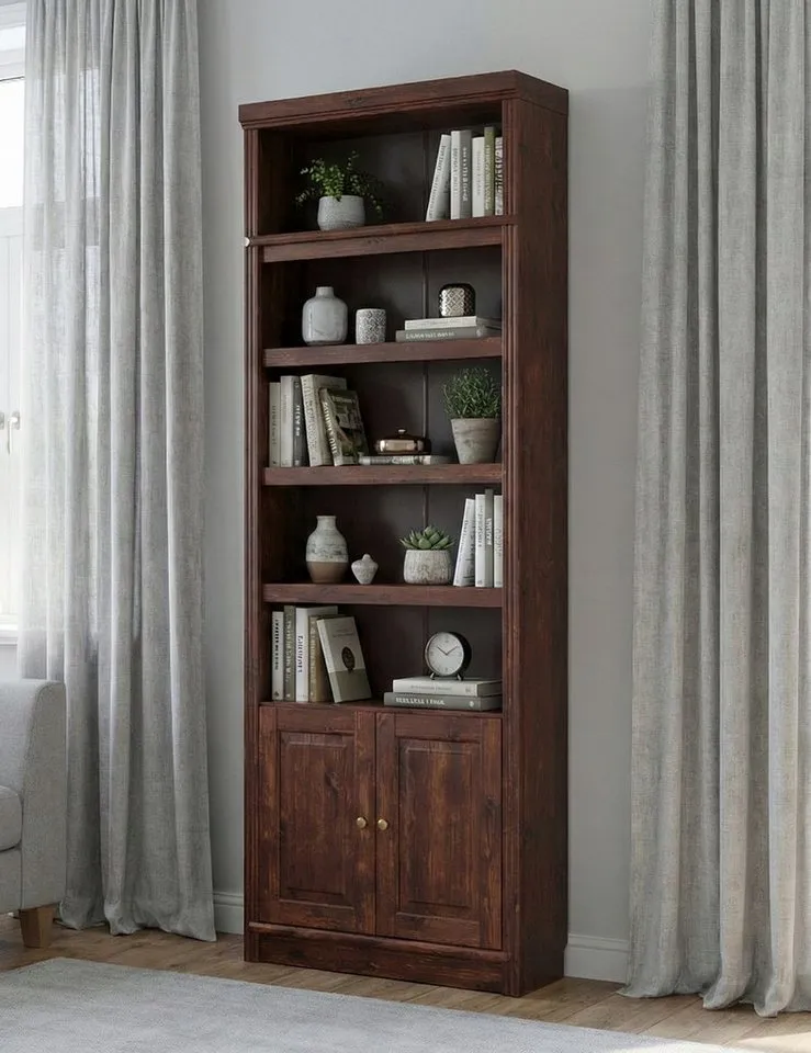 OTTO home Bücherregal mit 2 Türen Soeren Regal Aktenregal B/T/H: 80/29/220 cm, massive Kiefer, FSC®-zertifiziert, Braun, – Produktbild 2 von 4