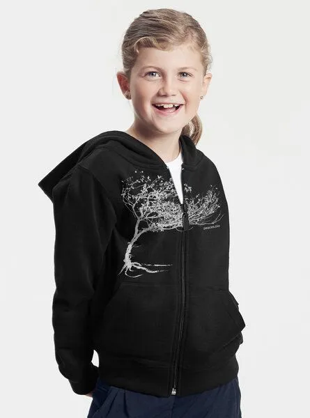 Peaces.bio - handbedruckte Biomode Peaces.bio - handbedruckte Biomode Kinder Zip-Hoodie Windy Tree, Schwarz, – Produktbild 2 von 2