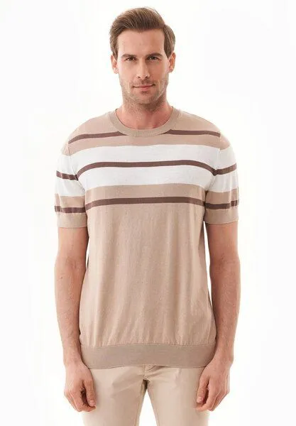 ORGANICATION ORGANICATION Feinstrick-T-Shirt aus Bio-Baumwolle mit Streifen, Natur(beige), – Produktbild 3 von 3