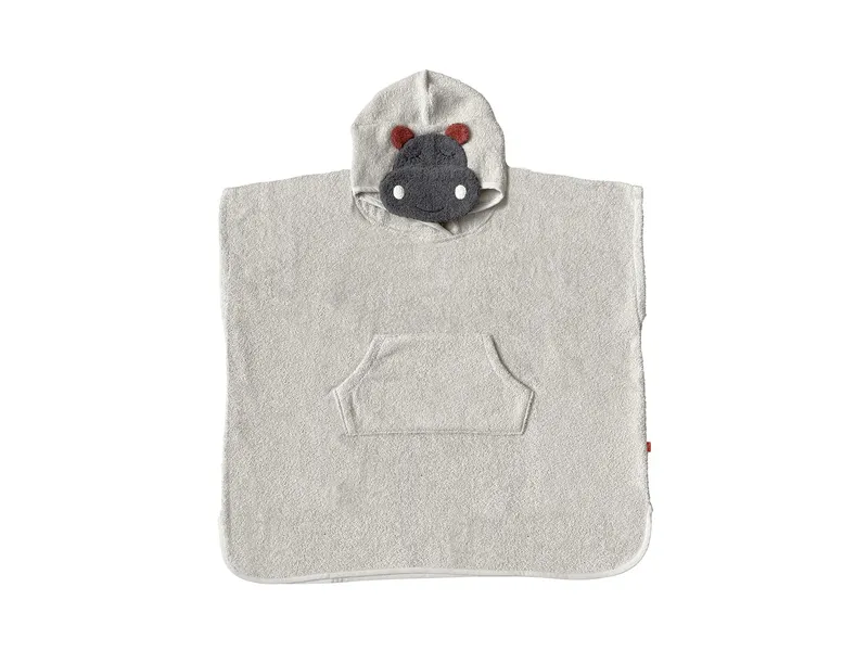 Kikadu Kikadu Kinder Badeponcho aus Bio-Baumwolle mit Kapuze Hippo Maße 65 x 62 cm, Grau, – Produktbild 1 von 2