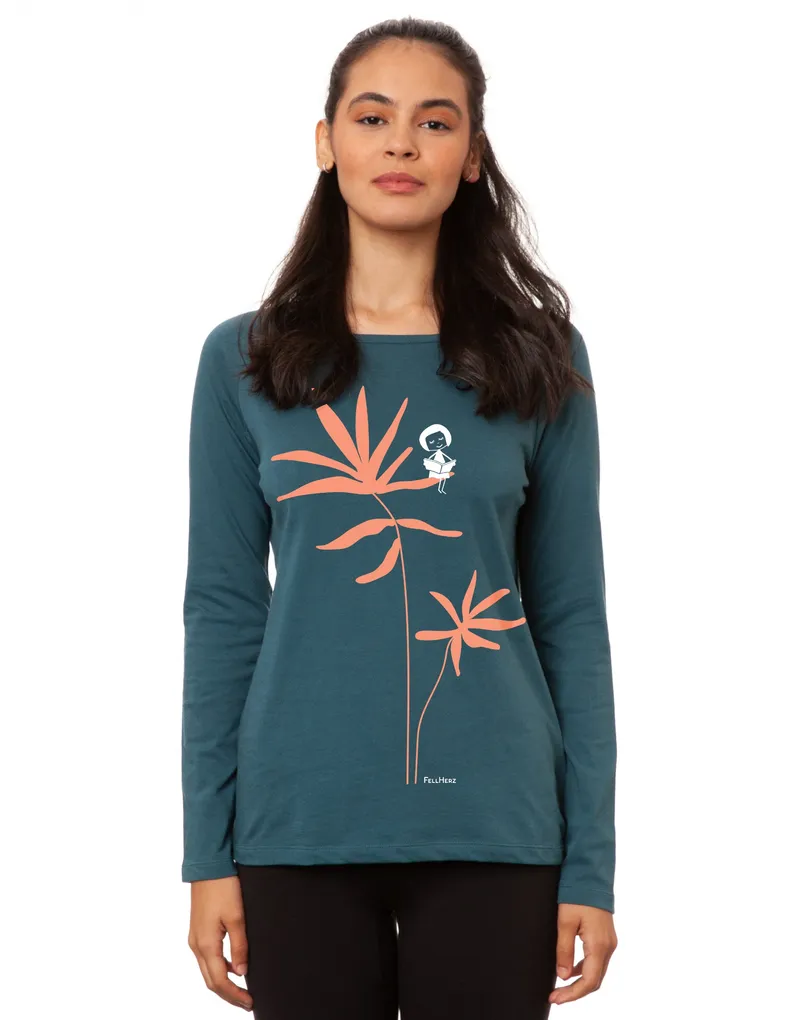 FellHerz Raglan Longsleeve Lesepalme atlantic teal - XL – Produktbild 2 von 2