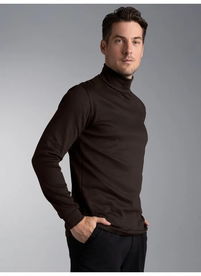 Trigema Rollkragenshirt TRIGEMA Langarm Ski- und Sport-Rollkragenpullover (1-tlg), Braun, – Produktbild 3 von 3