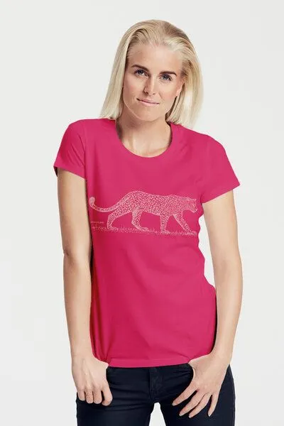 Peaces.bio - handbedruckte Biomode Peaces.bio - handbedruckte Biomode Bio-Damen-T-Shirt "Leopard", Pink, – Produktbild 1 von 1