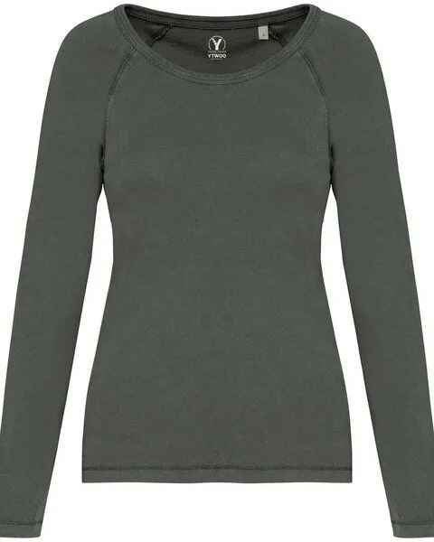 YTWOO YTWOO Raglan Longsleeve aus nachhaltiger Bio-Baumwolle für Damen, Khaki, – Produktbild 1 von 4