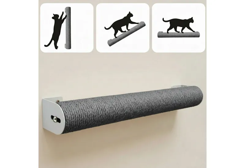 eyepower Kratzbaum zur Wandmontage - 60 cm Wandkratzbaum für Katzen - Sisal Kratzstamm, Sisalstamm Wand - Katzenkratzbaum platzsparend - Kletterwand Katze, Grau, – Produktbild 4 von 5