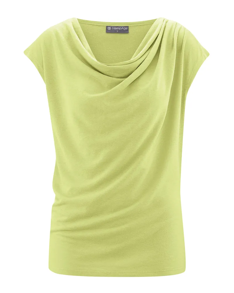 HempAge Hempage Damen vegan Top Mit Wasserfall Ausschnitt Lind Grün, Grün, – Produktbild 1 von 2