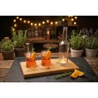 Portia by Callidus Designs Portia by Callidus Designs Aperitivo Bar Servierbrett aus Eiche mit Naturkante mit Glasmulden – Produktbild 4 von 8
