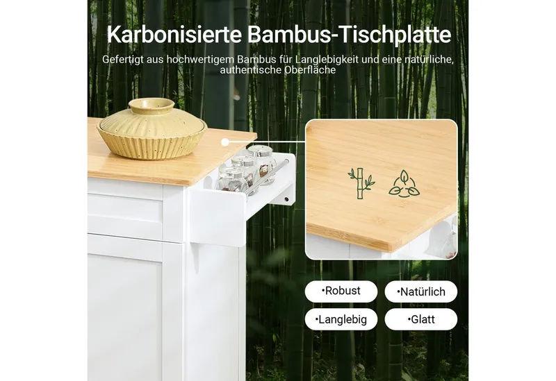 SoBuy Küchenwagen FKW13, Servierwagen mit Arbeitsplatte Küchenwagen auf Rollen, Kücheninsel, Rollwagen Küche mit Stauraum, Küchenregal, Grilltisch, Weiß, – Produktbild 5 von 5