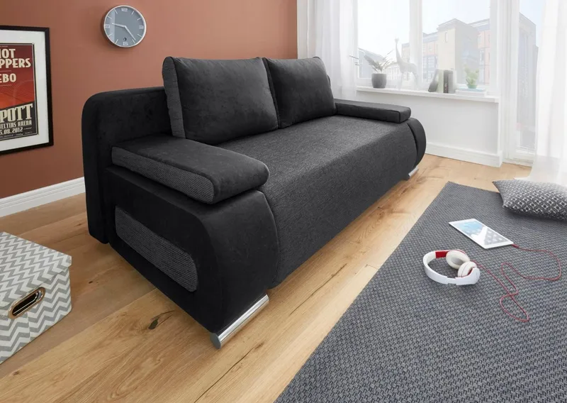 COLLECTION AB Schlafsofa Moritz B: 200 cm, Liegefl. 142x200 cm, Gästebettfunktion, frei stellbar, Wohnkomfort, Schwarz, – Produktbild 2 von 5