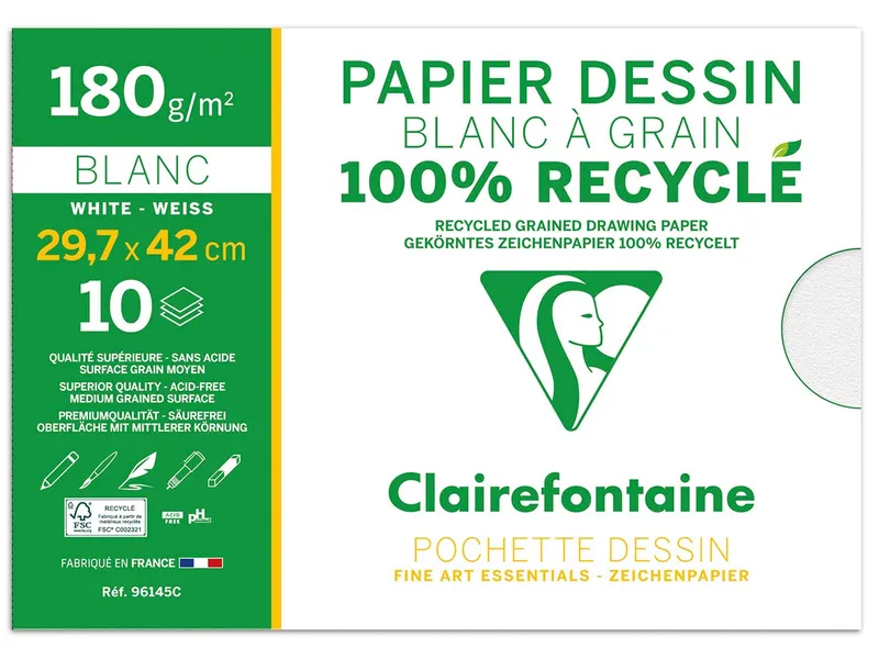 Clairefontaine Clairfontaine "Dessin à grain Recycle" - Mappe mit Zeichenpapier, DIN A3, 10 Blatt – Produktbild 1 von 1