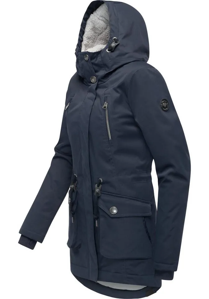 ragwear ragwear Kurzmantel Ellsa YOUMODO Winterparka mit auffälligen Taillenzugkordeln und Kapuze, Blau, – Produktbild 3 von 4