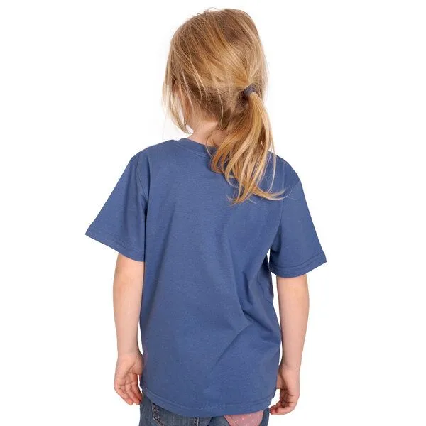 HANDGEDRUCKT HANDGEDRUCKT "Eule" Kinder-T-Shirt reine Biobaumwolle (kbA), Fadeddenim, – Produktbild 2 von 3