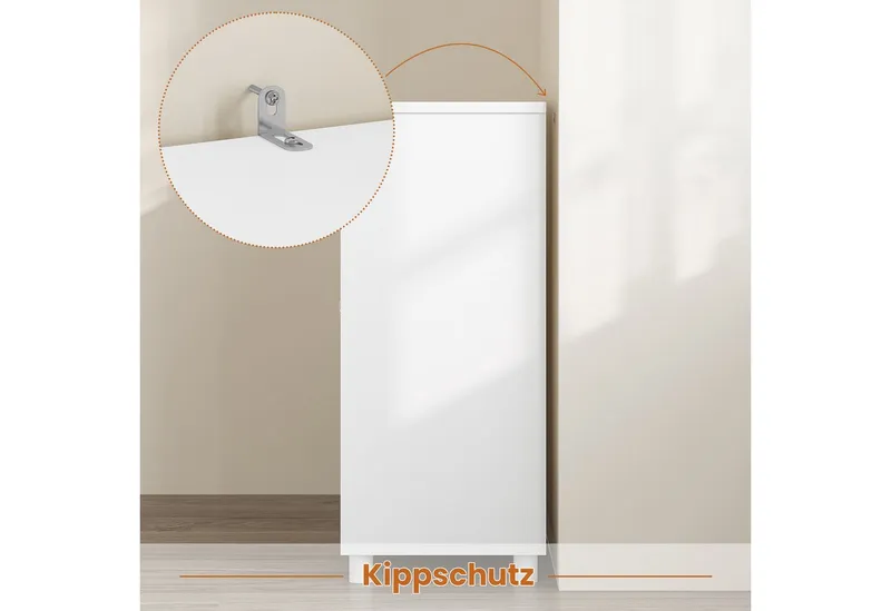 MSMASK Badkommode Badezimmerschrank mit 3 Offenen Regalen und 2 Bambustüren, 77 × 30 × 80 cm, Beige, – Produktbild 5 von 5