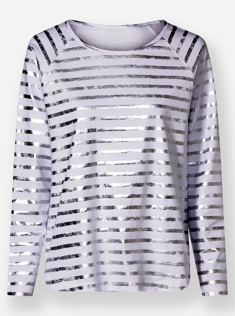 heine Streifenshirt, Weiß-silberfarben-geringelt, – Produktbild 2 von 2