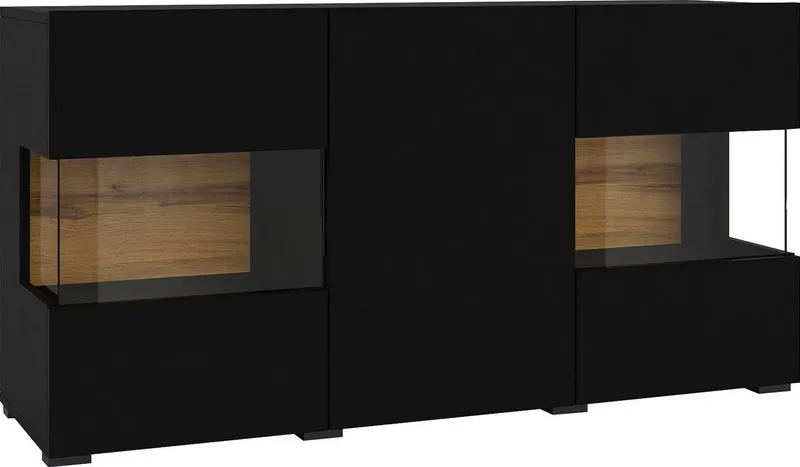 Home affaire Sideboard Ava, Breite 120 cm, hängend und stehend montierbar, moderne grifflose Kommode, Anrichte, 3Türen, Eckverglasung, Schwarz, – Produktbild 4 von 5