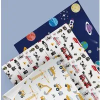 Fines Papeterie Fines Papeterie 3x 3m Geschenkpapier Set für Kinder * SET 1 mit Weltraum, Feuerwehr und Baustelle * 3 Rollen je 300x47 cm * – Produktbild 1 von 1