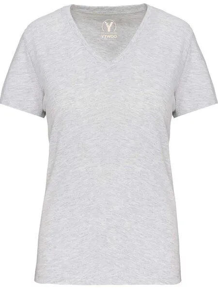 YTWOO YTWOO Basic Damen T-Shirt mit V-Ausschnitt aus Bio-Baumwolle in Conversion, Ash heather, – Produktbild 2 von 2
