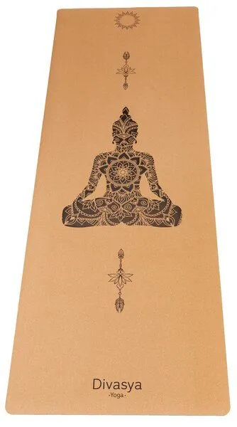Divasya Divasya Yogamatte aus Kork & Naturkautschuk | mit Gurt & Hülle | 6 Designs, Natural, – Produktbild 3 von 4