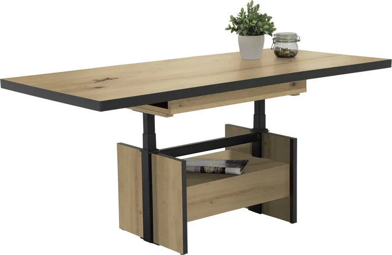 HELA Couchtisch Noah, ausziehbar und höhenverstellbar, mit Schubkasten, vintage look, Braun|schwarz, – Produktbild 5 von 5