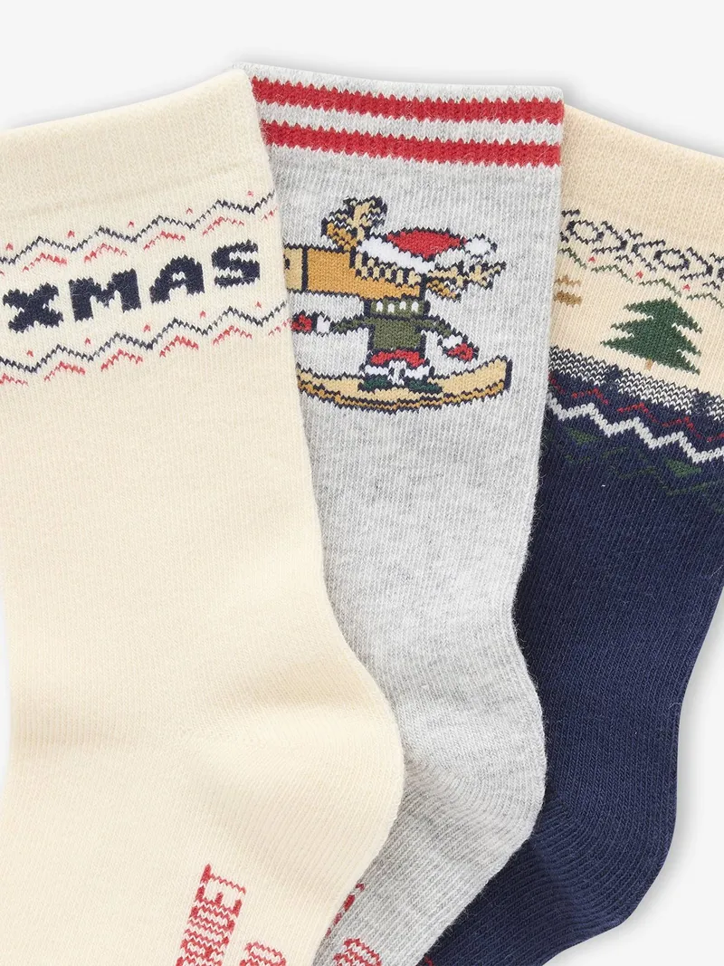 Vertbaudet 3er-Pack Weihnachts-Socken in Bouclé-Strick, Wollweiß, – Produktbild 2 von 3