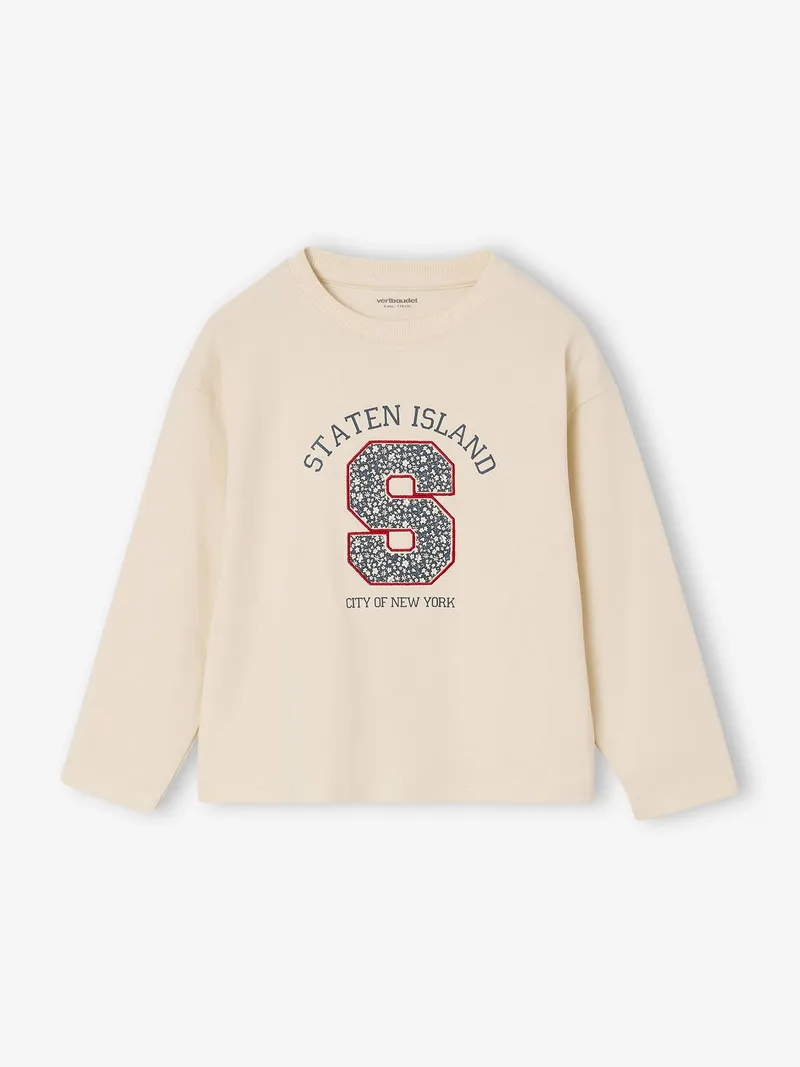 Vertbaudet Shirt mit Buchstaben-Applikation Mädchen, Wollweiß, – Produktbild 1 von 3