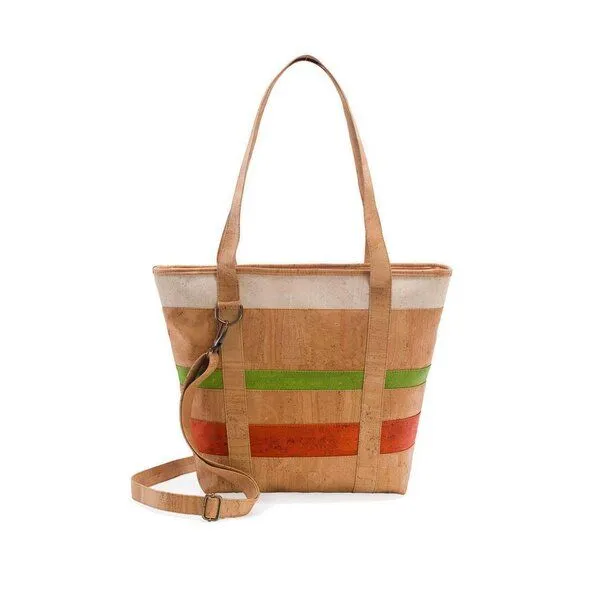 Kork-Deko Kork-Deko Kork-Handtasche (großer Shopper) in beige-grün-rot – Produktbild 1 von 6