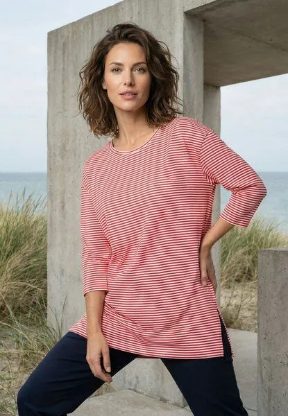 LANA Organic LANA Organic Longshirt, Modell Lia, Iza coral - ecru, – Produktbild 1 von 4