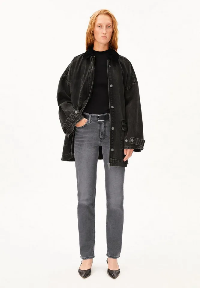 ARMEDANGELS ARMEDANGELS Straight-Jeans CARENAA Jeans aus recyceltem Baumwoll-Mix (Comfort-Stretch, Slim Fit) Mid waist, Grau, – Produktbild 2 von 5