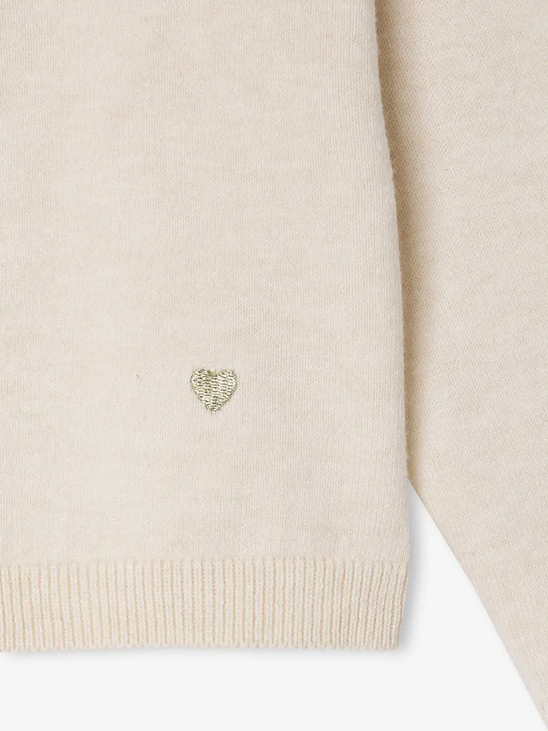 Vertbaudet Mädchen Strickjacke mit Glitzerherz BASIC, Beige meliert, – Produktbild 3 von 3