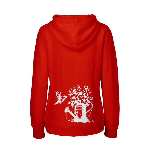 HANDGEDRUCKT HANDGEDRUCKT "Gartenfreude" Frauen Zip-HOODY aus reiner Biobaumwolle (kbA), Red, – Produktbild 1 von 4