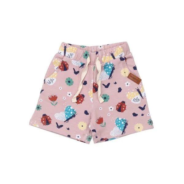 Walkiddy Kinder Shorts GOTS zertifiziert – Bio-Baumwolle mit Elasthan, Rosa mit Marienkäfer- & Schmetterlingsmotiv | Walkiddy, Pink, – Produktbild 1 von 2