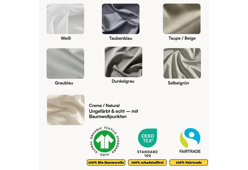 Seralino Bettwäsche Mako Satin Bettwäsche (100% Bio Baumwolle) mit Kissenbezug, 3 teilig, Fairtrade/ GOTS zertifiziert, uni Bettwäsche Set mit Reißverschluss, Beige, – Produktbild 5 von 5