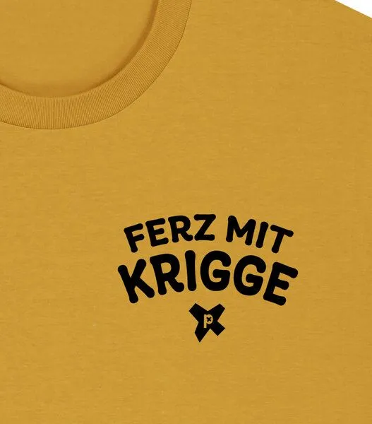 päfjes päfjes Ferz mit Krigge Hessisch Spruch - Fair Organic Cotton Unisex / Männer T-Shirt, Gelb (ochre), – Produktbild 4 von 4