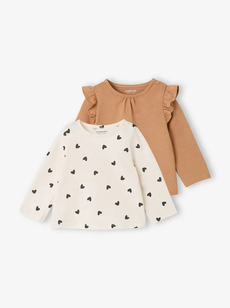 Vertbaudet 2er-Pack Baby Langarmshirts BASIC, Hellbraun, – Produktbild 1 von 4