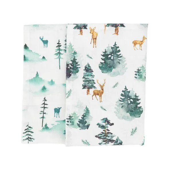 El Puente El Puente Geschirrtücher "Winterzeit" 2er-Set | Fair Trade & Handmade aus Indien, Braun,grün,weiß, – Produktbild 1 von 2
