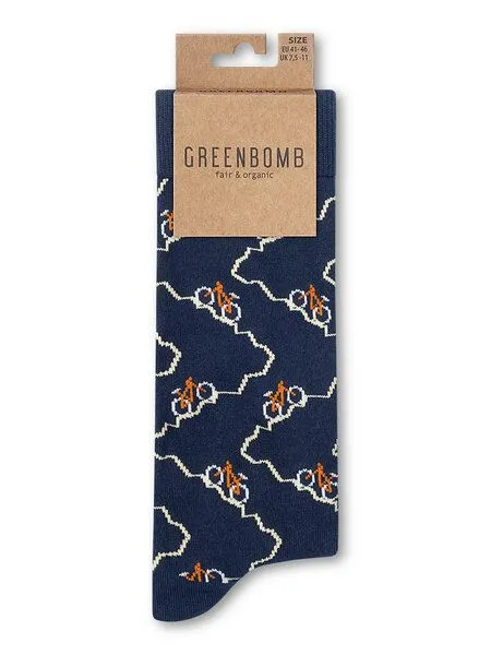 GreenBomb GREENBOMB Bike Zigzag Socks - Lässige Socken aus Bio-Baumwoll Mix / hochwertiger Print / Fair & Vegan, Weiß (mix), – Produktbild 1 von 2