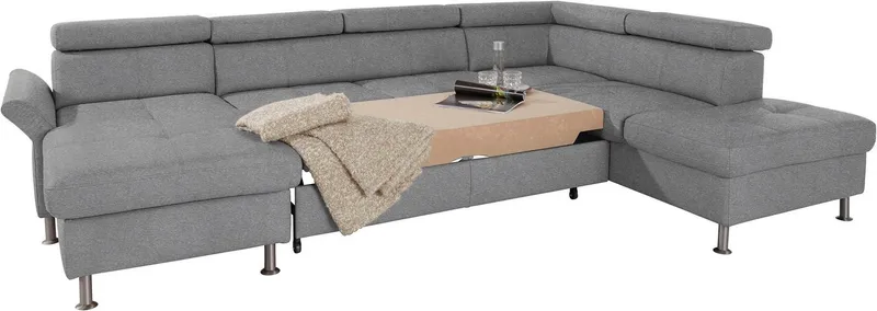 exxpo - sofa fashion Wohnlandschaft Maretto, bequem, Kopfteilverstellung, viel Platz, Breite 330cm, U-Form, inkl. Kopfteilverstellung für mehr Sitzkomfort, wahlweise Bettfunktion, Grau, – Produktbild 3 von 5