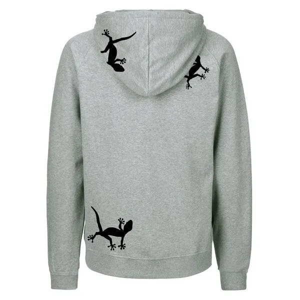 HANDGEDRUCKT HANDGEDRUCKT "Geckos" Männer Zip-HOODY aus reiner Biobaumwolle (kbA), Grey, – Produktbild 1 von 4