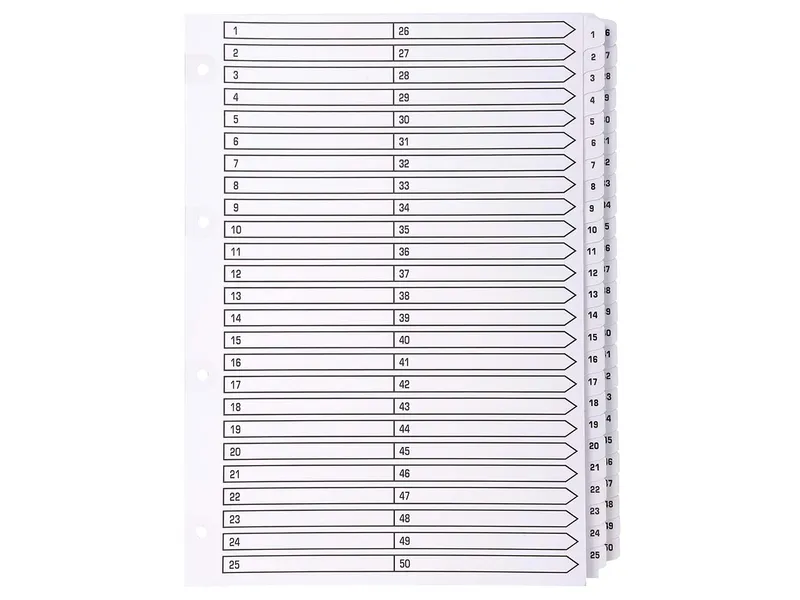 Exacompta 4 Exacompta Register, 50 bedruckte Taben numerisch, 160 g/m², DIN A4, weiß – Produktbild 1 von 1