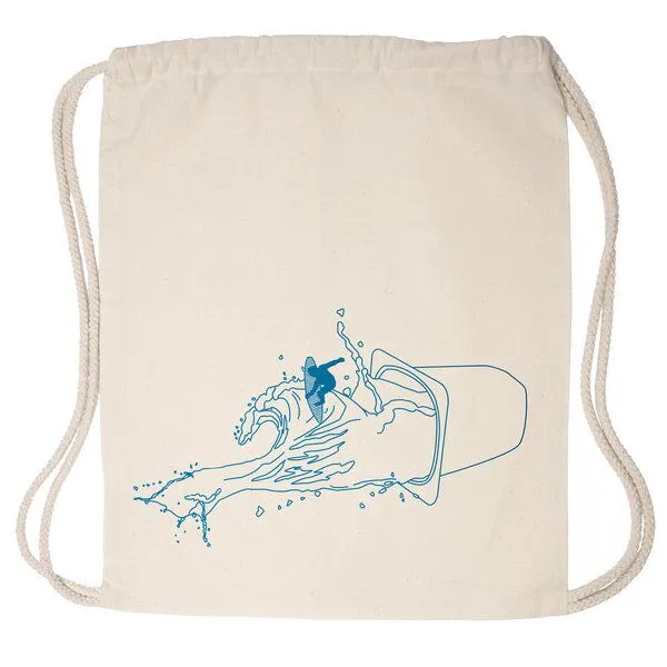 HANDGEDRUCKT HANDGEDRUCKT "Yo-Go-Surfing" Schul-Turnbeutel, Natur, – Produktbild 3 von 3