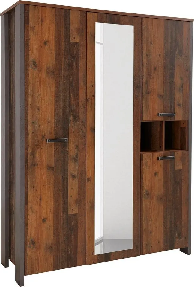 FORTE Kleiderschrank Clif (Maße: B/H/T ca. 156x205x52 cm) mit Spiegelauflage, Beige|grau, – Produktbild 4 von 5