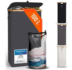 HENNEZ Wäschekorb mit Griff aus Bambus, 100 l – Wäschekorb mit Deckel – Produktbild 1 von 1