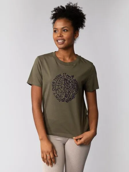 watapparel watapparel T-Shirt Frauen Don't overthink it, Khaki, – Produktbild 1 von 4