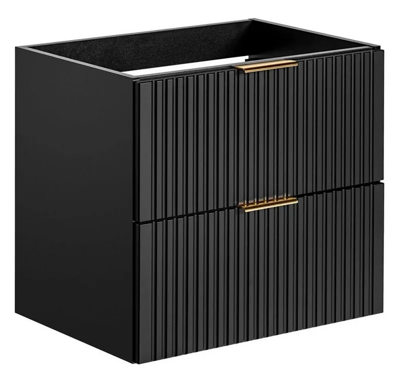 Lomadox Waschbeckenschrank ADELAIDE-56-BLACK schwarz mit gerilllter Front 60/57/46 cm, Schwarz, – Produktbild 3 von 5
