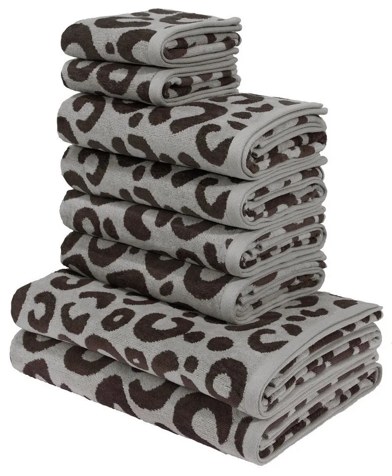 OTTO home Handtuch Set Anna Leopardenmuster, 8-tlg Handtuch-Set, 100% Baumwolle, Frottiervelours (Set, 8-St), Duschtücher, Handtücher und Gästetücher, weich, Grau, – Produktbild 2 von 5