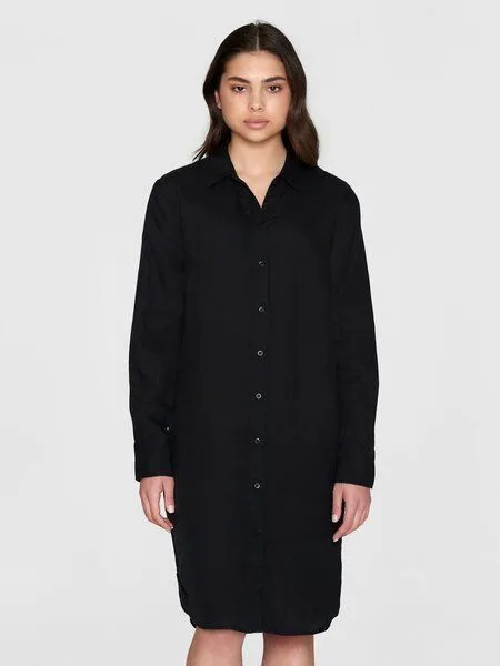 KnowledgeCotton Apparel KnowledgeCotton Apparel Leinen- Hemdkleid - Classic linen dress - GOTS/Vegan, Schwarz (black jet), – Produktbild 2 von 3