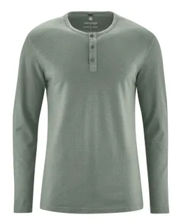 HempAge Hempage Herren vegan Langärmliges Henley Shirt Aus Gebürstetem Stoff Thymiangrün – Produktbild 1 von 1