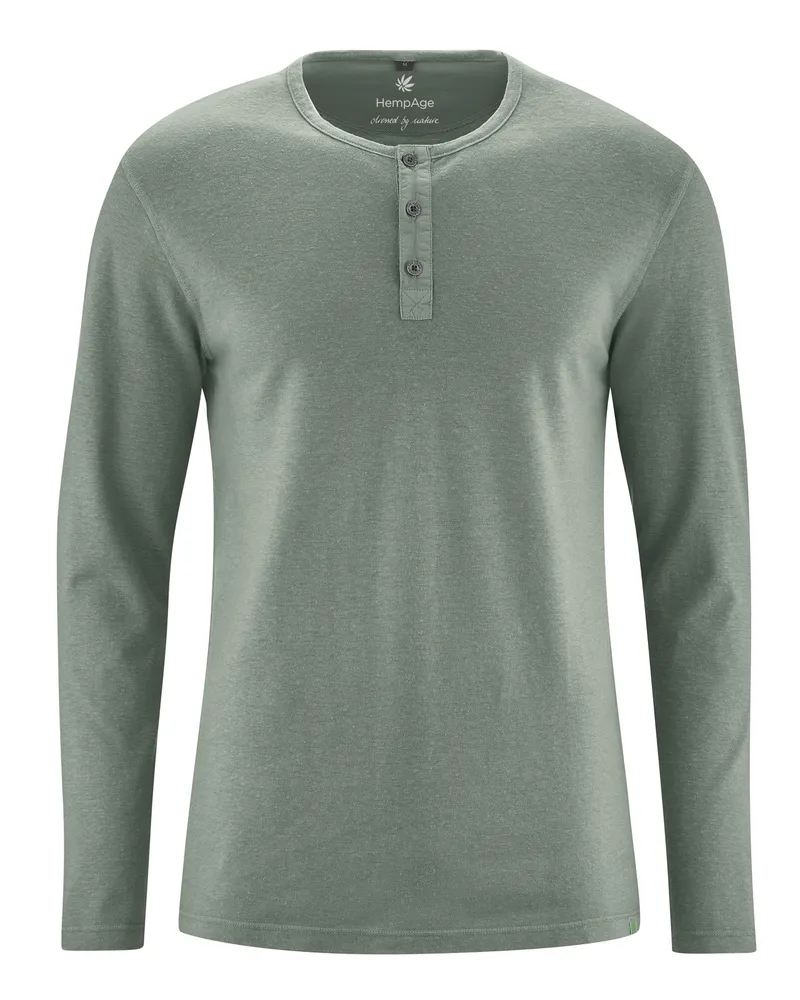 HempAge Hempage Herren vegan Langärmliges Henley Shirt Aus Gebürstetem Stoff Thymiangrün, Grün, – Produktbild 1 von 2