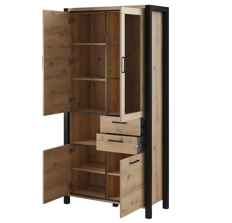 Lomadox Vitrine ACCRA-83 Taurus Eiche Nb. mit LED Beleuchtung 100/200/41 cm, Braun, – Produktbild 3 von 4