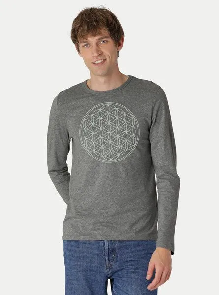 Peaces.bio - handbedruckte Biomode Peaces.bio - handbedruckte Biomode Bio-Herren-Langarmshirt "Die Blume des Lebens", Grau, – Produktbild 2 von 2